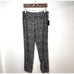 New Artsy Comfort Pants Casual Elastic Hem Black Geometric Lightweight Relaxed
